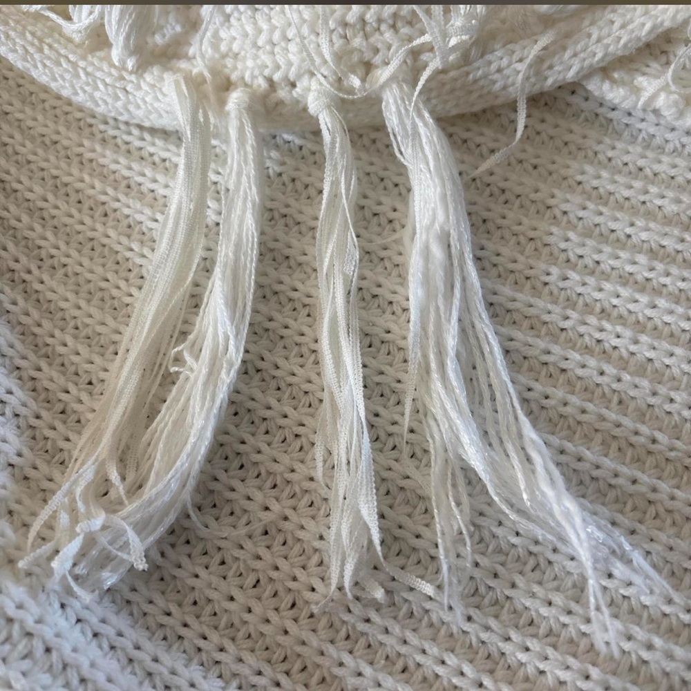 Women’s Ivory Chunky Knit Fringe Open Front Cardigan Sweater Size Small - Picture 6 of 6